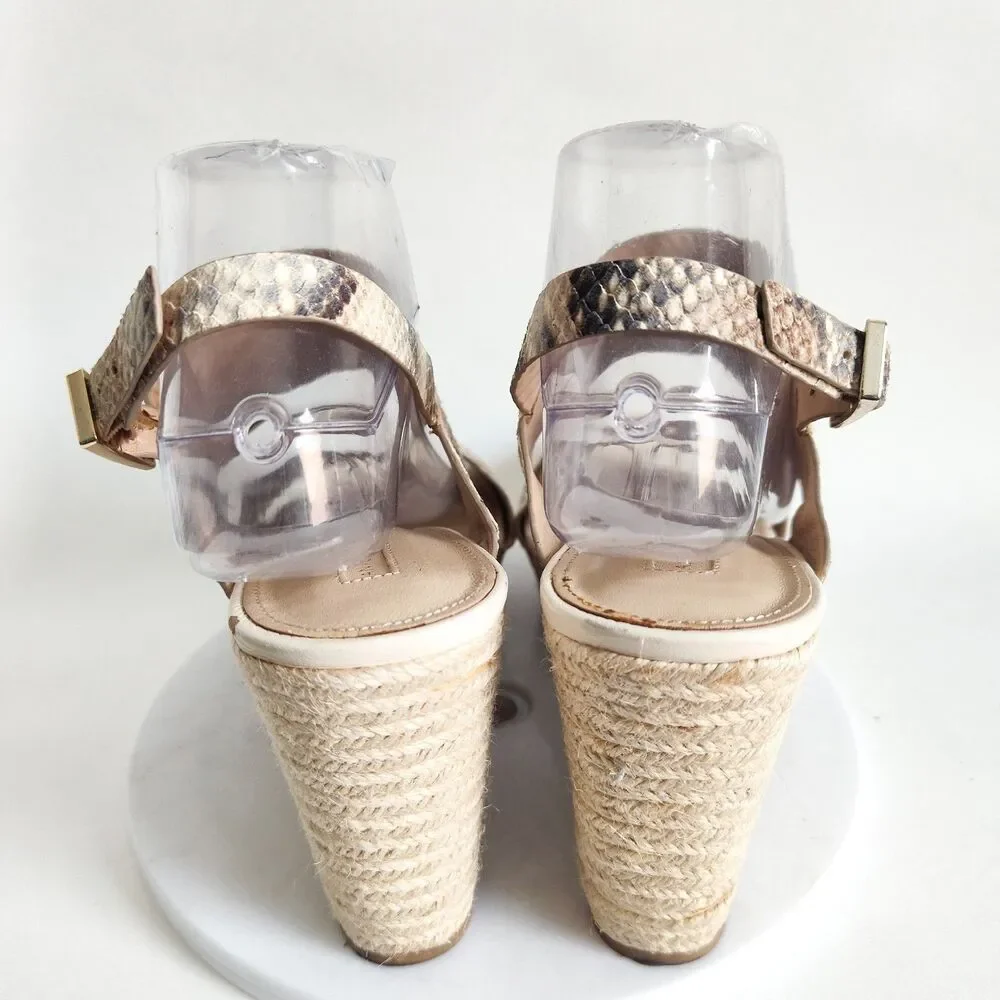 Antonio‎ Melani Espadrille Snakeprint Leather Neutral Wedge Platform Sandals 9.5